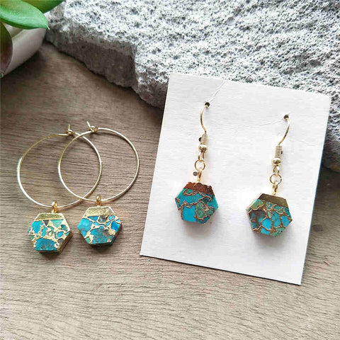 Hexagon Hoop Tiffany Turquoise Earrings ED001-E