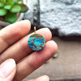 Round Gold Tiny Turquoise Charm Necklace ED001
