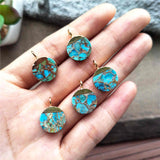 Round Gold Tiny Turquoise Charm Necklace ED001