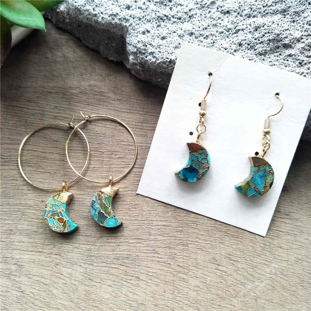 Crescent Moon Hoop Tiffany Turquoise Earrings ED001-E