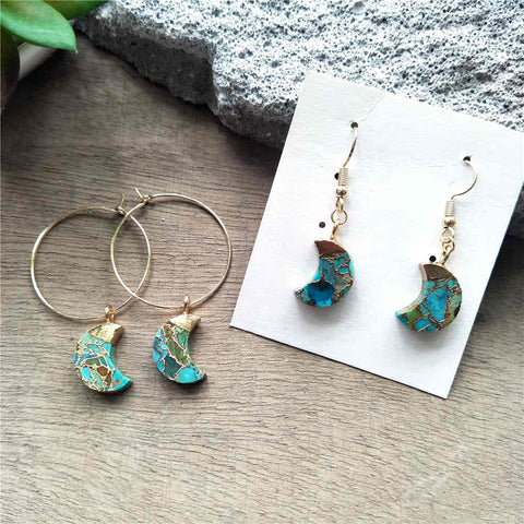 Crescent Moon Hoop Tiffany Turquoise Earrings ED001-E