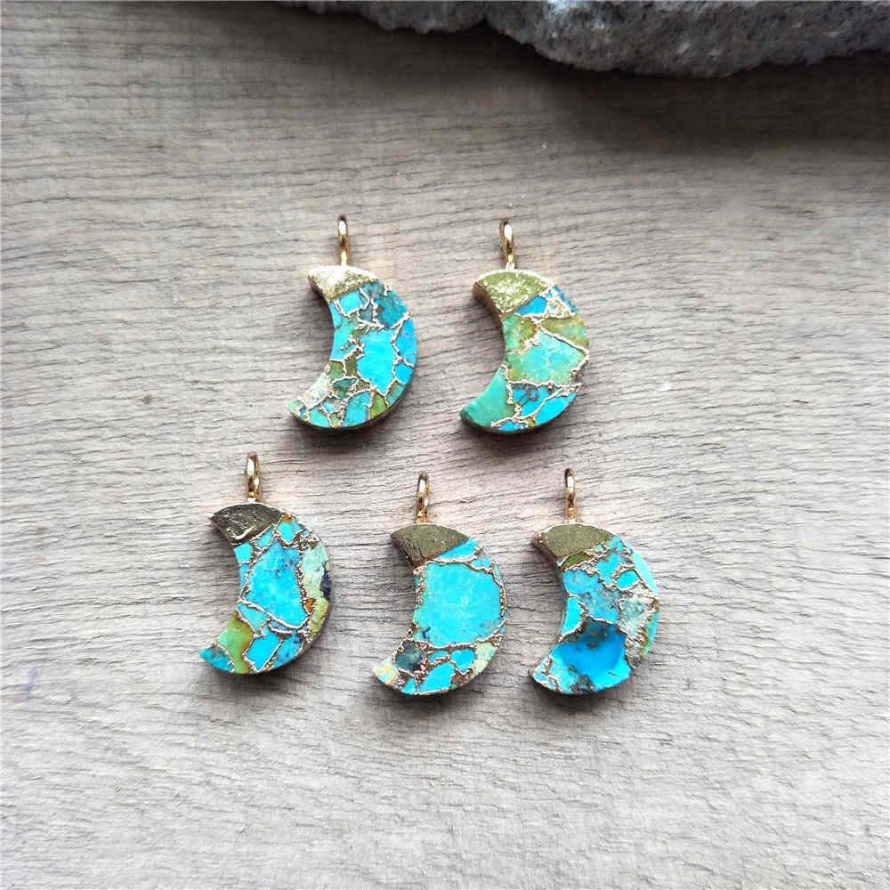 Crescent Moon Gold Tiny Turquoise Charm Necklace ED001
