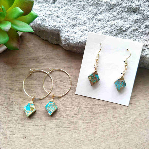 Tiny Turquoise Earrings Diamond Shape Boho ED001-E