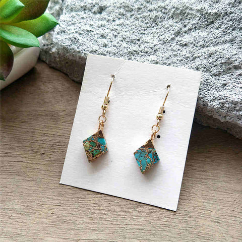 Tiny Turquoise Earrings Diamond Shape Boho ED001-E