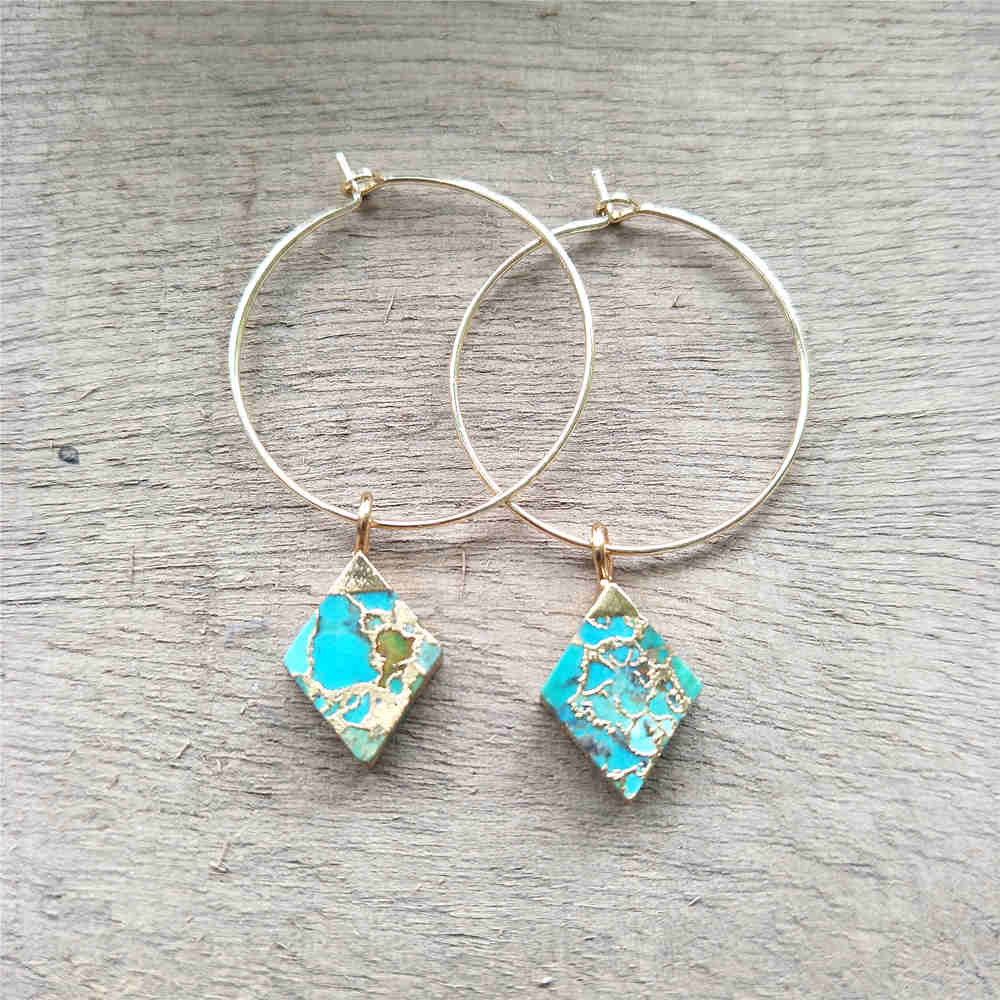 Tiny Turquoise Earrings Diamond Shape Boho ED001-E