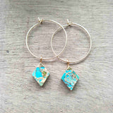 Tiny Turquoise Earrings Diamond Shape Boho ED001-E