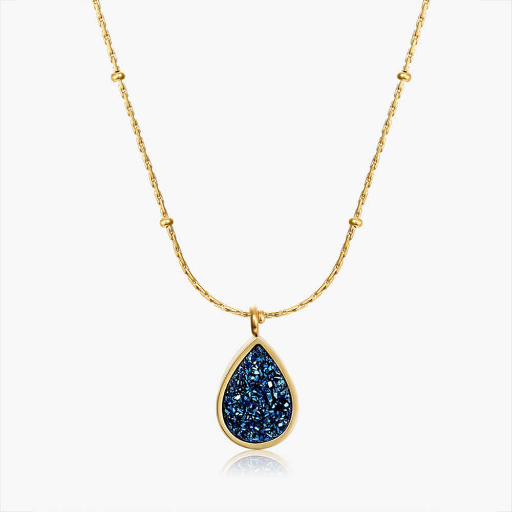 Drop Blue Druzy Charm 18K Necklace AL076