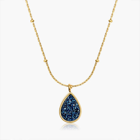 Drop Blue Druzy Charm 18K Necklace AL076