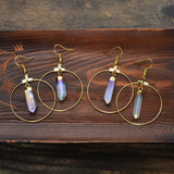 Gold Plated Angel Aura Quartz Point Hoop Earrings, Titanium AB White Crystal, Healing Jewelry HUS053