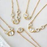 16" Gold Round White Shell Carved Birth Month Flower Necklace, Personalization Jewelry KZ020