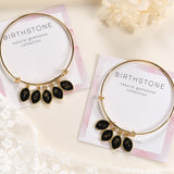 Gold Marquise Black Obsidian Carved Birth Month Flower Bracelet, Adjustable, Personalization Jewelry KZ024