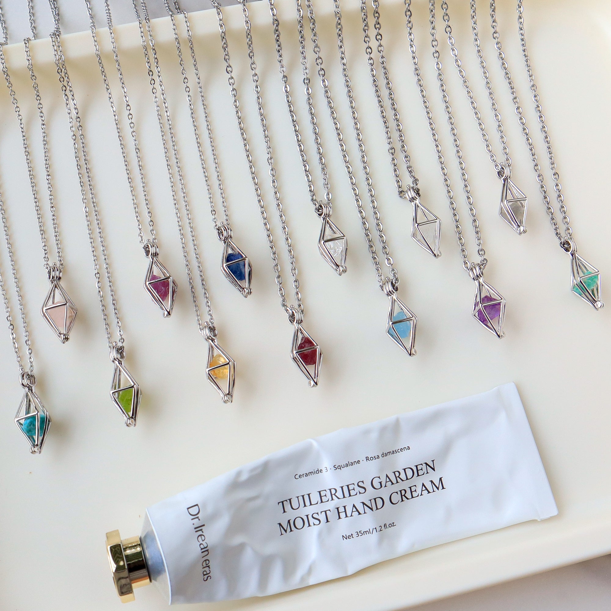 16" Silver Plated Hollow Diamond Raw Gemstone Pendant Necklace, Healing Crystal Stone Necklace, Birthstone Necklace, Fashion Jewelry Gift For Women BT007