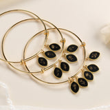 Gold Marquise Black Obsidian Carved Birth Month Flower Bracelet, Adjustable, Personalization Jewelry KZ024