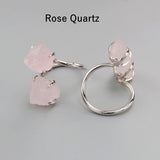 Silver Plated Claw Raw Double Gemstone Adjustable Ring, Healing Crystal Ring Jewelry ZS0447