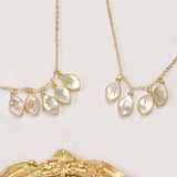 16" Gold Marquise White Shell Initial Letter Pendant Necklace, 4~5 Stones, Personalization Jewelry KZ023