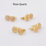 Gold Plated Bezel Hexagon Multi Gemstone Faceted Stud Earrings Fashion Jewelry ZG0448