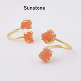 Gold Plated Claw Natural Raw Gemstone Adjustable Ring, Healing Crystal Jewelry ZG0447