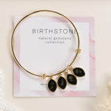 Gold Marquise Black Obsidian Carved Birth Month Flower Bracelet, Adjustable, Personalization Jewelry KZ024