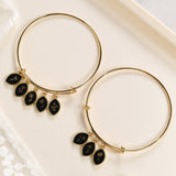 Gold Marquise Black Obsidian Carved Birth Month Flower Bracelet, Adjustable, Personalization Jewelry KZ024