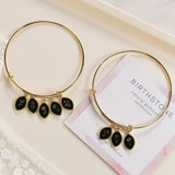 Gold Marquise Black Obsidian Carved Birth Month Flower Bracelet, Adjustable, Personalization Jewelry KZ024