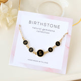 16" Gold Round 1~3 Black Obsidian Initial Letter Connector Necklace, Gemstone Necklace, Personalization Unique Jewelry KZ029