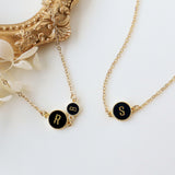 16" Gold Round 1~3 Black Obsidian Initial Letter Connector Necklace, Gemstone Necklace, Personalization Unique Jewelry KZ029