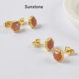 Gold Plated Bezel Hexagon Multi Gemstone Faceted Stud Earrings Fashion Jewelry ZG0448