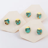 Gold Plated Cap Oval Copper Turquoise Stud Earrings G1982