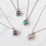 16" Silver Plated Hollow Lotus Natural Raw Crystal Necklace, Birthstone Necklace, Gemstone Necklace Jewelry BT005