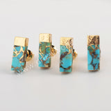 Gold Plated Rectangle Copper Turquoise Stud Earrings G1987