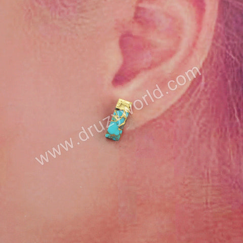 Gold Plated Rectangle Copper Turquoise Stud Earrings G1987