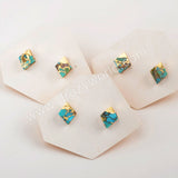 Gold Plated Cap Diamond Natural Copper Turquoise Stud Earrings G1989