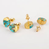 Gold Plated Cap Oval Copper Turquoise Stud Earrings G1982