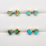 Gold Plated Cap Diamond Natural Copper Turquoise Stud Earrings G1989