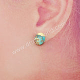 Gold Plated Cap Oval Copper Turquoise Stud Earrings G1982