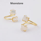 Gold Plated Claw Natural Raw Gemstone Adjustable Ring, Healing Crystal Jewelry ZG0447