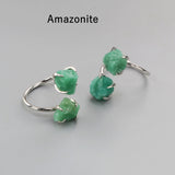 Silver Plated Claw Raw Double Gemstone Adjustable Ring, Healing Crystal Ring Jewelry ZS0447
