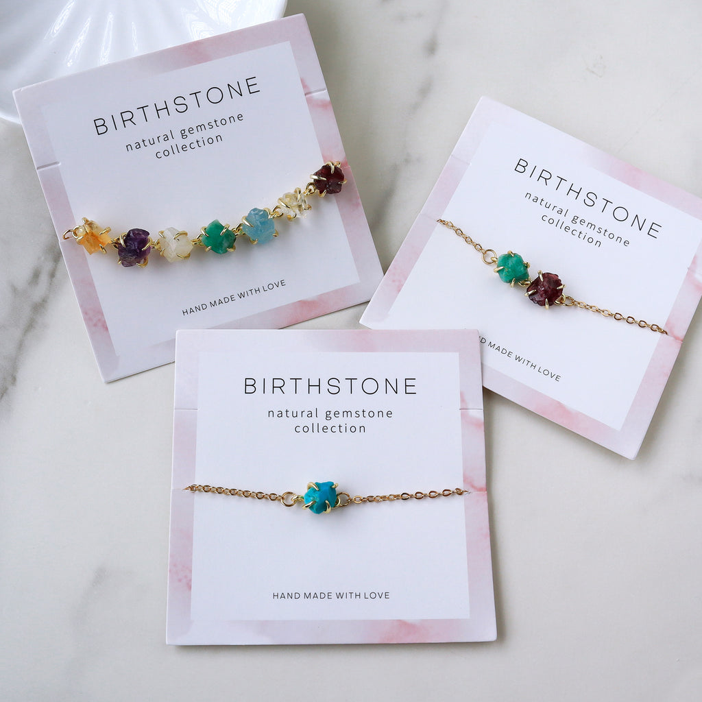 Gold Plated Claw Raw Birthstone Bracelet, Healing Crystal Stone Necklace, Natural Gemstone Jewelry BT014
