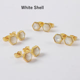 Gold Plated Bezel Hexagon Multi Gemstone Faceted Stud Earrings Fashion Jewelry ZG0448