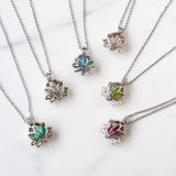 16" Silver Plated Hollow Lotus Natural Raw Crystal Necklace, Birthstone Necklace, Gemstone Necklace Jewelry BT005