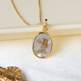 Wholesale Gold Plated Oval White Shell Carved Goddess Pendant Necklace, Natural Shell Jewelry KZ007