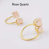 Gold Plated Claw Natural Raw Gemstone Adjustable Ring, Healing Crystal Jewelry ZG0447