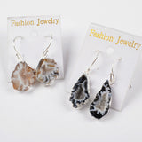 Silver Plated Raw Agate Druzy Geode Slice Dangle Earrings, Gemstone Jewelry S0516