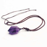 Natural Amethyst Crystal Point Hexagonal Pendant Necklace AL004