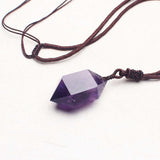 Natural Amethyst Crystal Point Hexagonal Pendant Necklace AL004