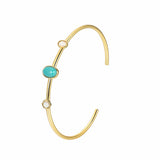 Skinny Gold Plated Brass Oval Blue Howlite Turquoise & White Opal Open Bracelet, Gemstone Adjustable Cuff AL587