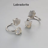 Silver Plated Claw Raw Double Gemstone Adjustable Ring, Healing Crystal Ring Jewelry ZS0447