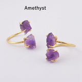 Gold Plated Claw Natural Raw Gemstone Adjustable Ring, Healing Crystal Jewelry ZG0447