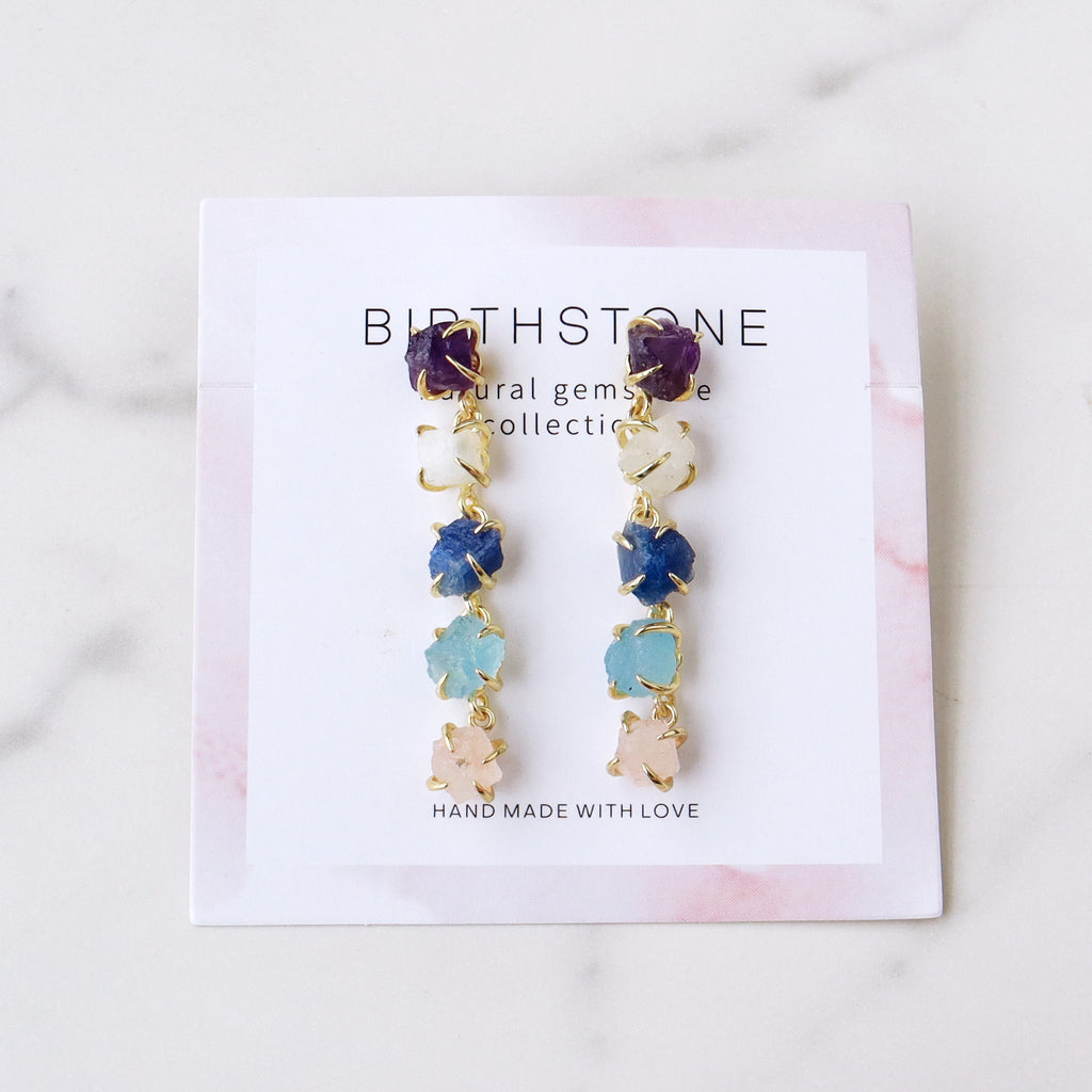 Gold Claw Raw Multi Gemstone Chips Dangle Earrings, Birthstone Earrings, Healing Crystal Post Earrings, Unique Jewelry BT012