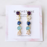 Raw Birthstones Earrings, Gold Plated Multi Gemstone Dangle Earrings, Healing Crystal Chips Earrings, Unique Jewelry BT012